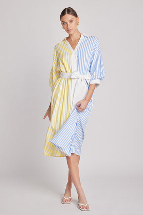 ENGLISH FACTORY - Blouson Sleeve Stripe Shirt Midi Dress - DRESSES available at Objectrare