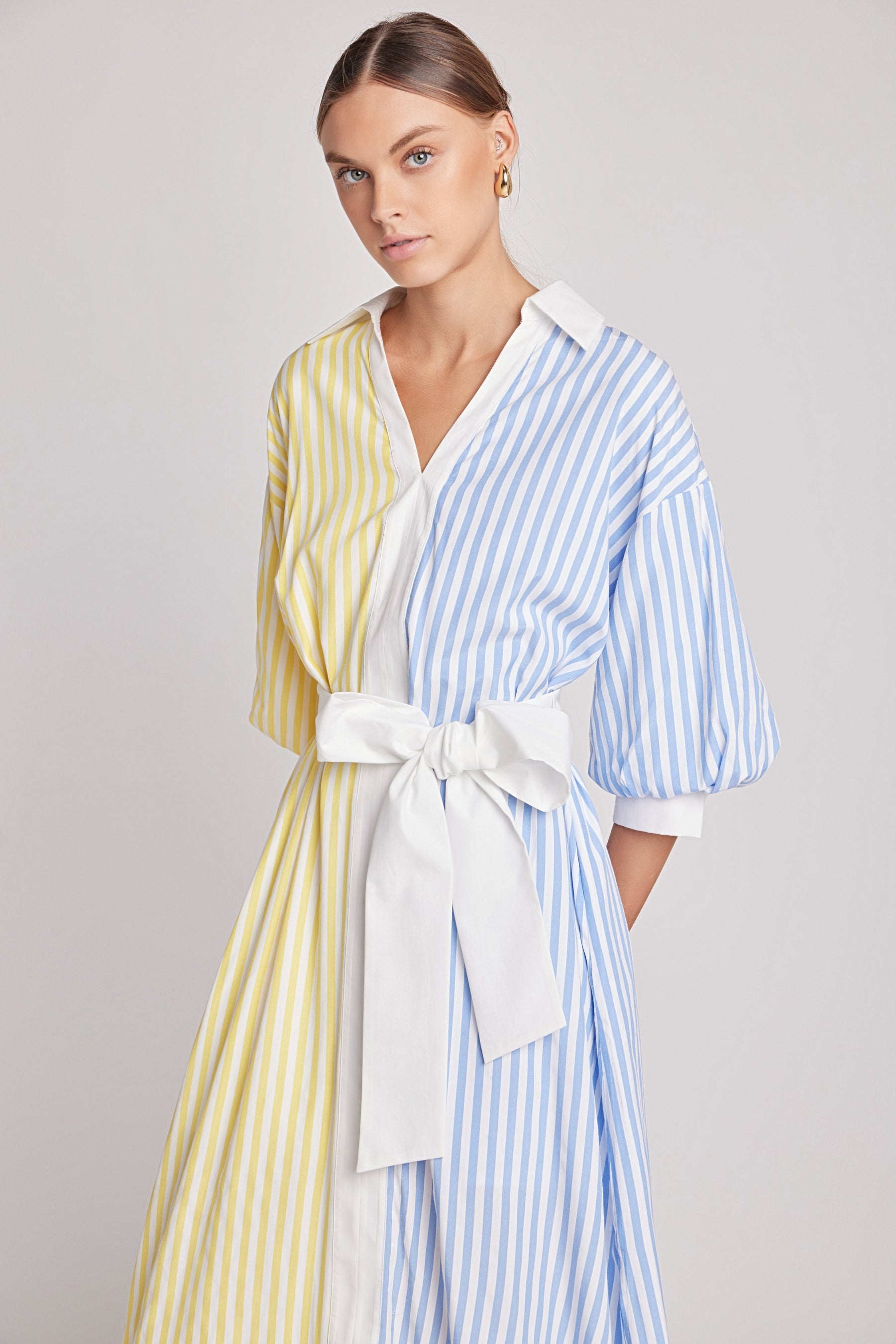 ENGLISH FACTORY - Blouson Sleeve Stripe Shirt Midi Dress - DRESSES available at Objectrare