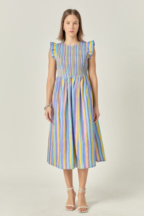 ENGLISH FACTORY - English Factory - Stripe smocking Midi dress - DRESSES available at Objectrare