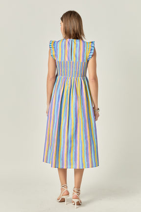 ENGLISH FACTORY - English Factory - Stripe smocking Midi dress - DRESSES available at Objectrare