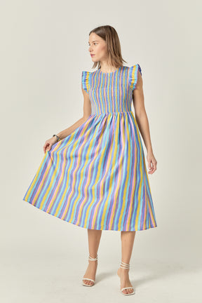 ENGLISH FACTORY - English Factory - Stripe smocking Midi dress - DRESSES available at Objectrare