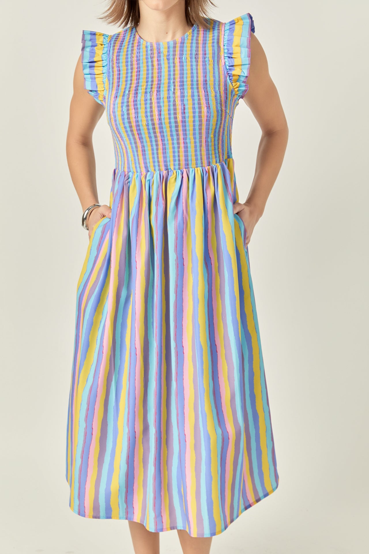 ENGLISH FACTORY - English Factory - Stripe smocking Midi dress - DRESSES available at Objectrare