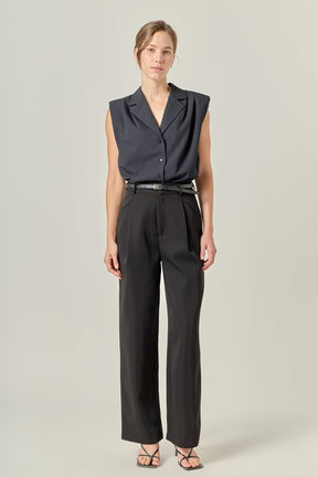 Pleated Shoulder Sleeveless Shirt
