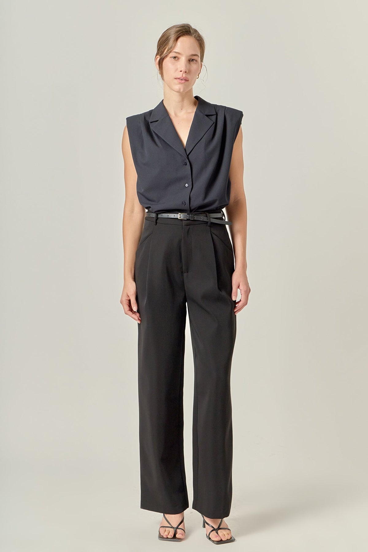 Pleated Shoulder Sleeveless Shirt