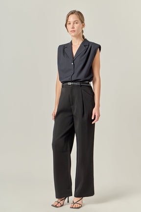 Pleated Shoulder Sleeveless Shirt