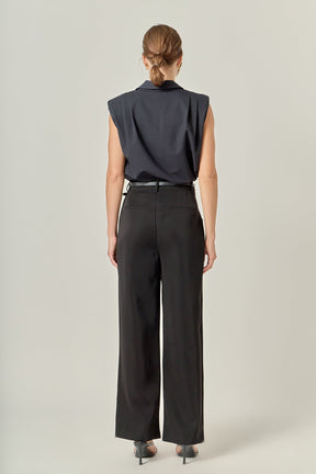 Pleated Shoulder Sleeveless Shirt