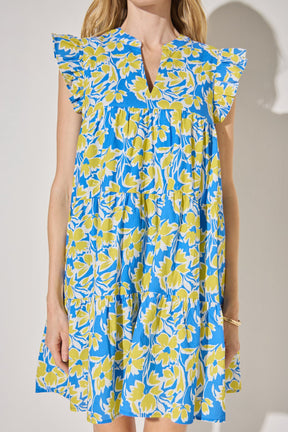 LA'VEN - Floral Printed Babydoll Mini Dress - DRESSES available at Objectrare
