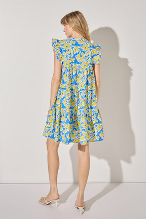 LA'VEN - Floral Printed Babydoll Mini Dress - DRESSES available at Objectrare