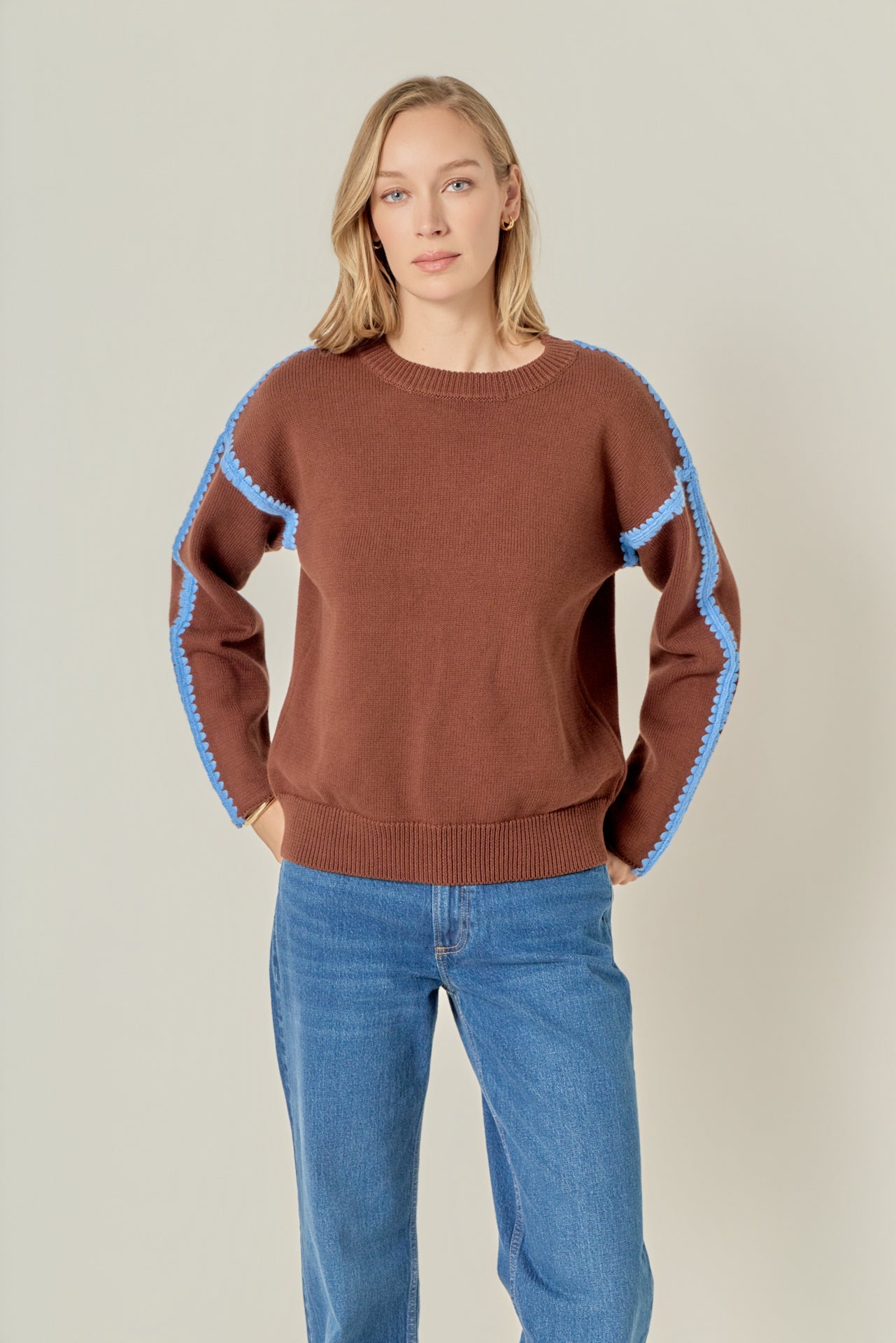 ENGLISH FACTORY - Stitch Detailed Crew Neck Knit - SWEATERS & KNITS available at Objectrare