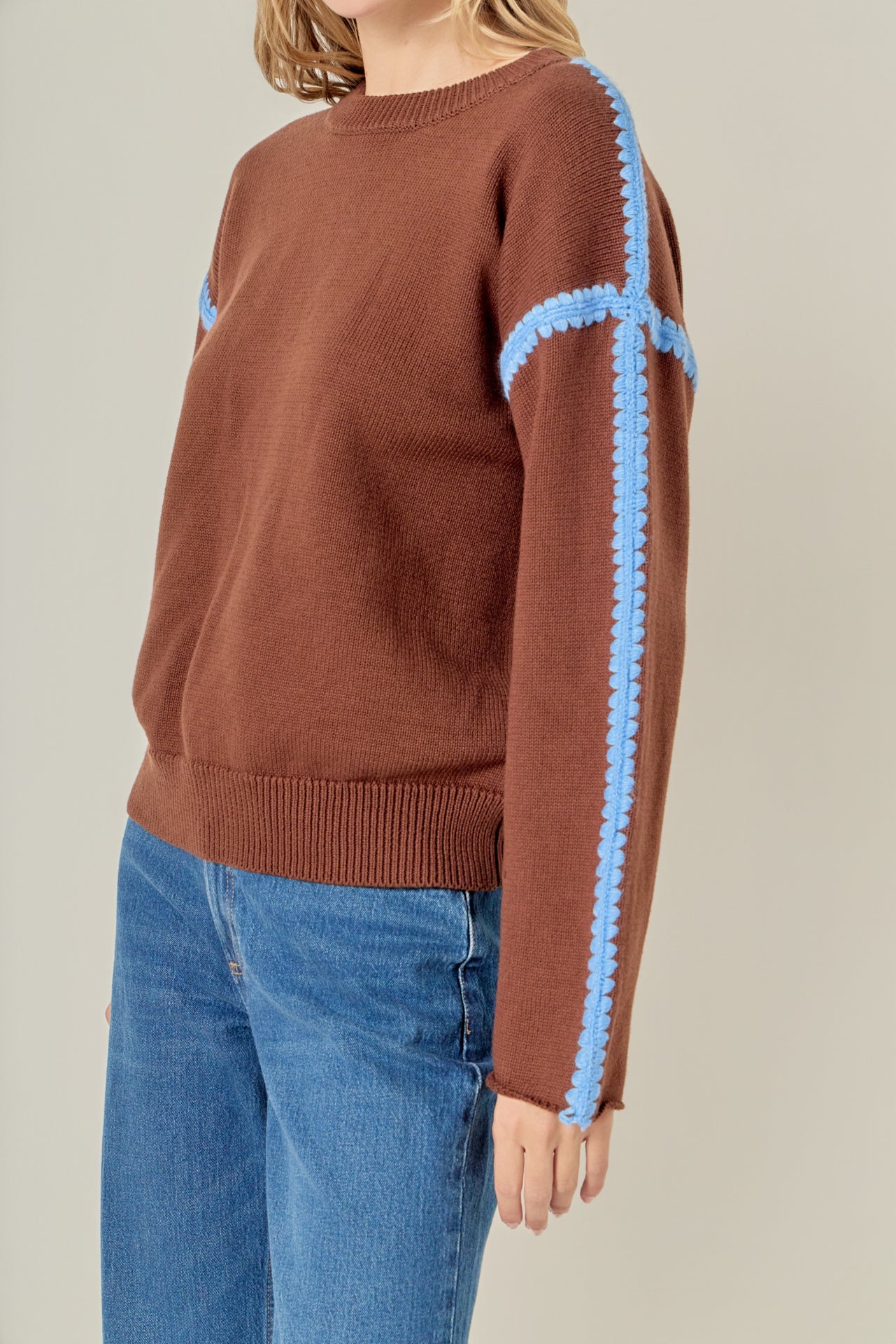ENGLISH FACTORY - Stitch Detailed Crew Neck Knit - SWEATERS & KNITS available at Objectrare