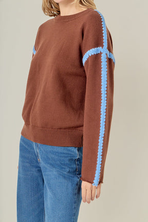 ENGLISH FACTORY - Stitch Detailed Crew Neck Knit - SWEATERS & KNITS available at Objectrare