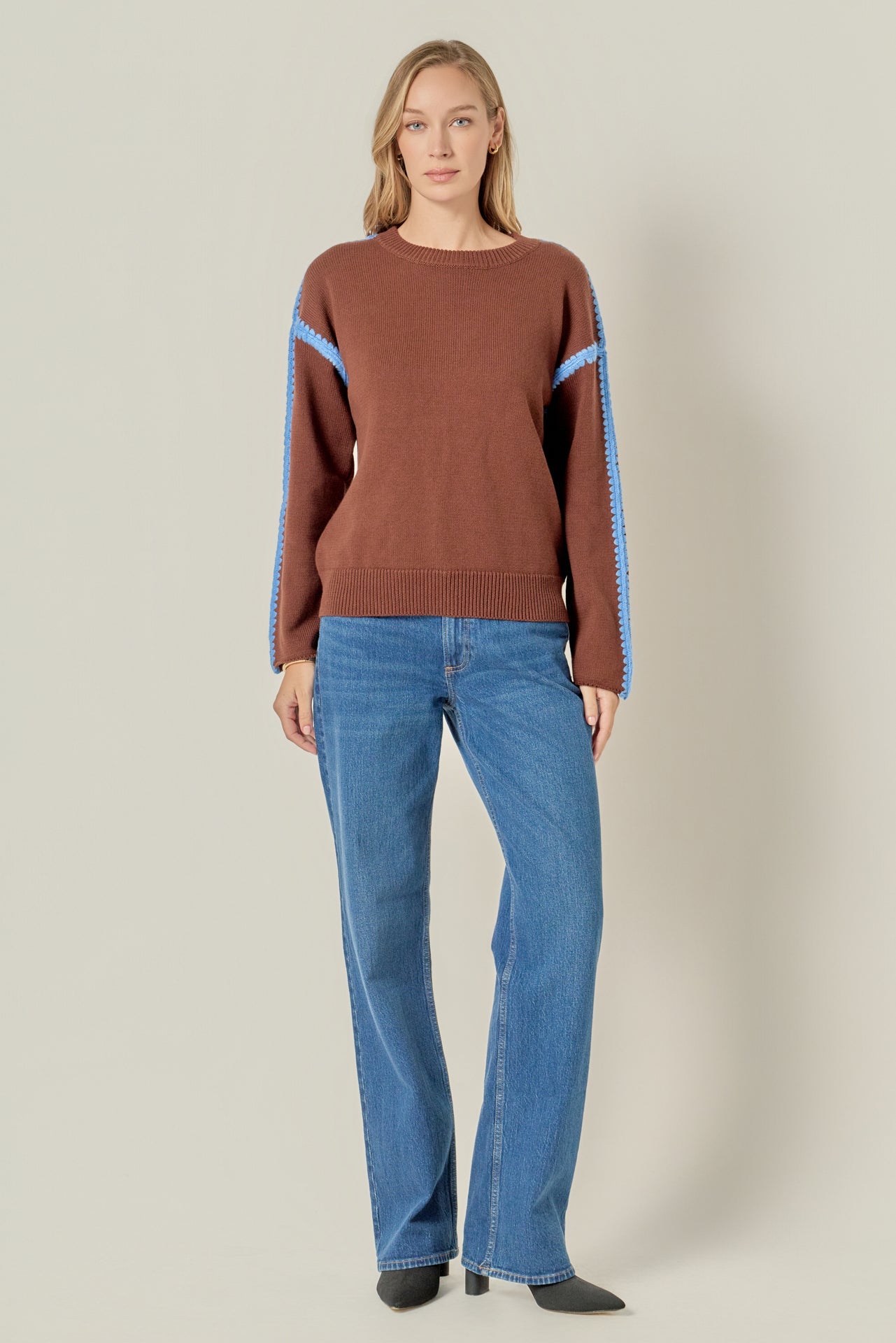 ENGLISH FACTORY - Stitch Detailed Crew Neck Knit - SWEATERS & KNITS available at Objectrare