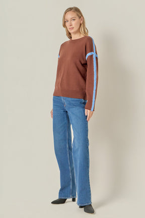 ENGLISH FACTORY - Stitch Detailed Crew Neck Knit - SWEATERS & KNITS available at Objectrare