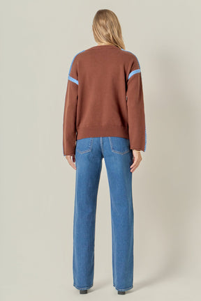 ENGLISH FACTORY - Stitch Detailed Crew Neck Knit - SWEATERS & KNITS available at Objectrare