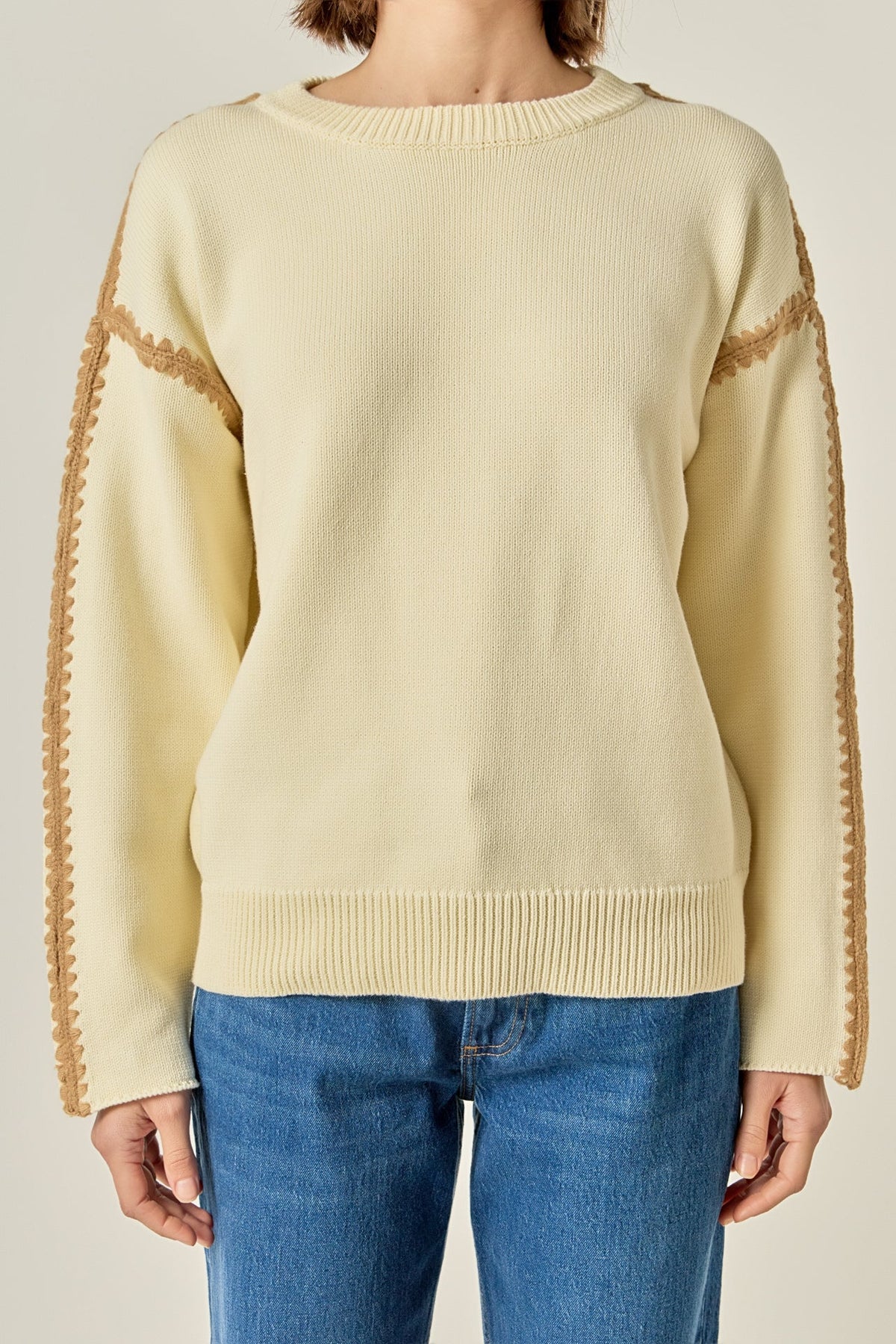 ENGLISH FACTORY - Stitch Detailed Crew Neck Knit - SWEATERS & KNITS available at Objectrare