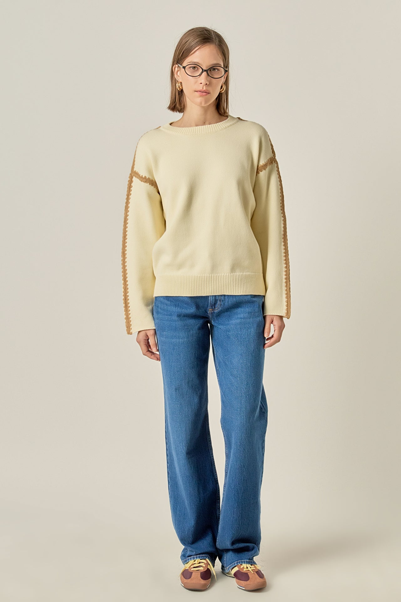 Stitch Detailed Crew Neck Knit