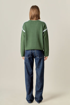 ENGLISH FACTORY - Stitch Detailed Crew Neck Knit - SWEATERS & KNITS available at Objectrare