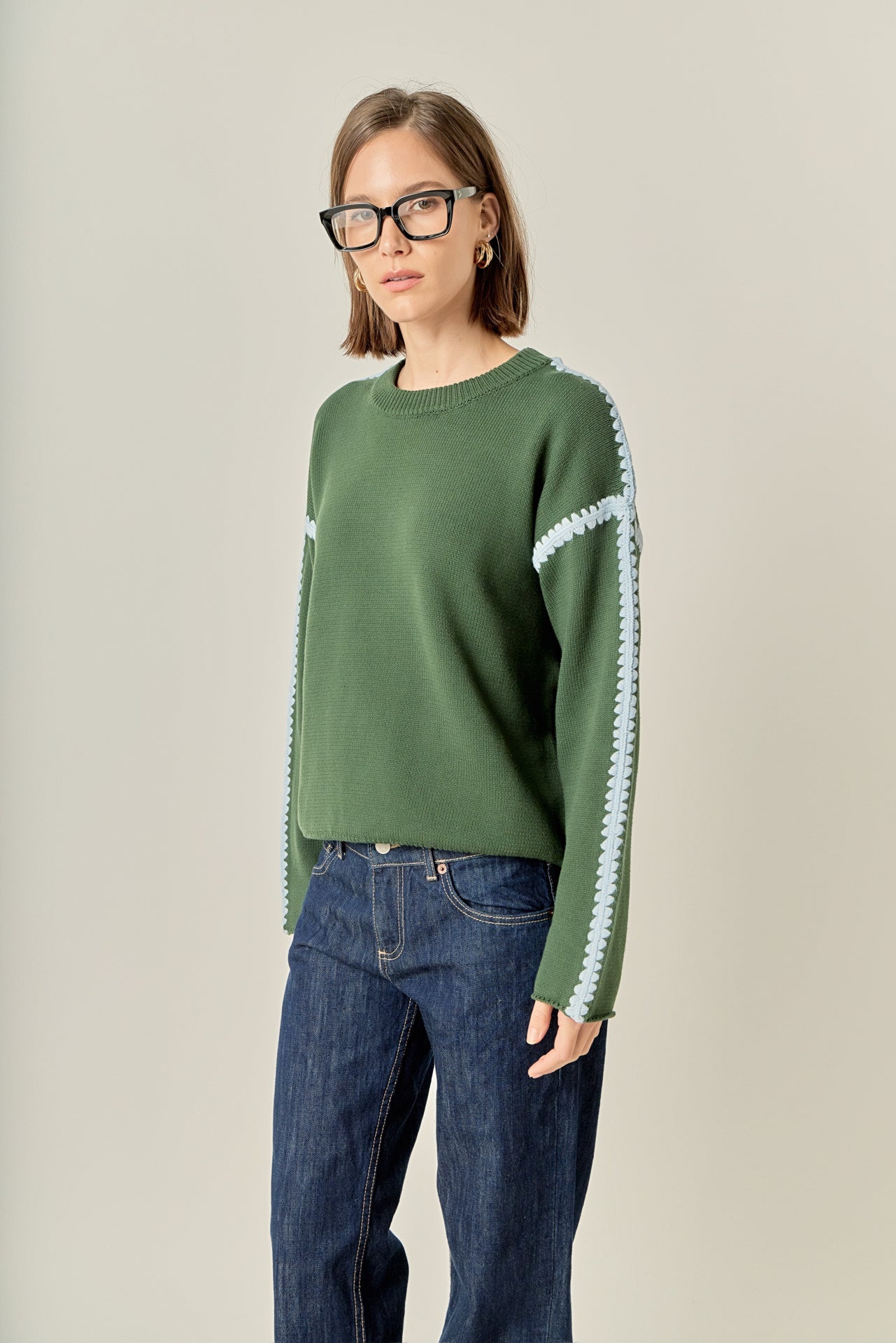 ENGLISH FACTORY - Stitch Detailed Crew Neck Knit - SWEATERS & KNITS available at Objectrare