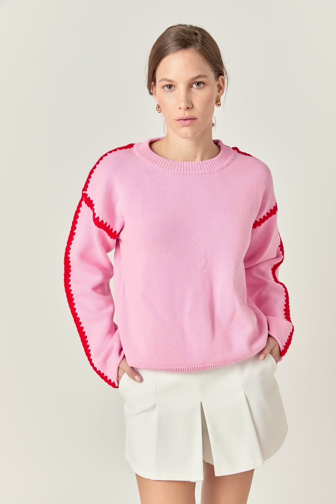 Stitch Detailed Crew Neck Knit