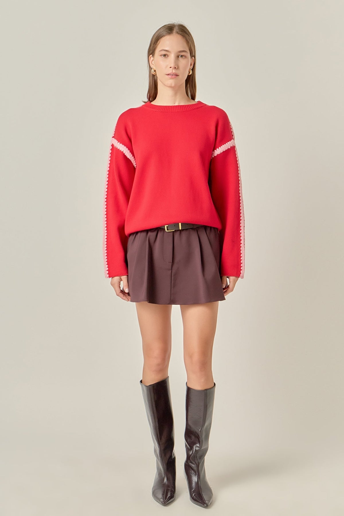 Stitch Detailed Crew Neck Knit