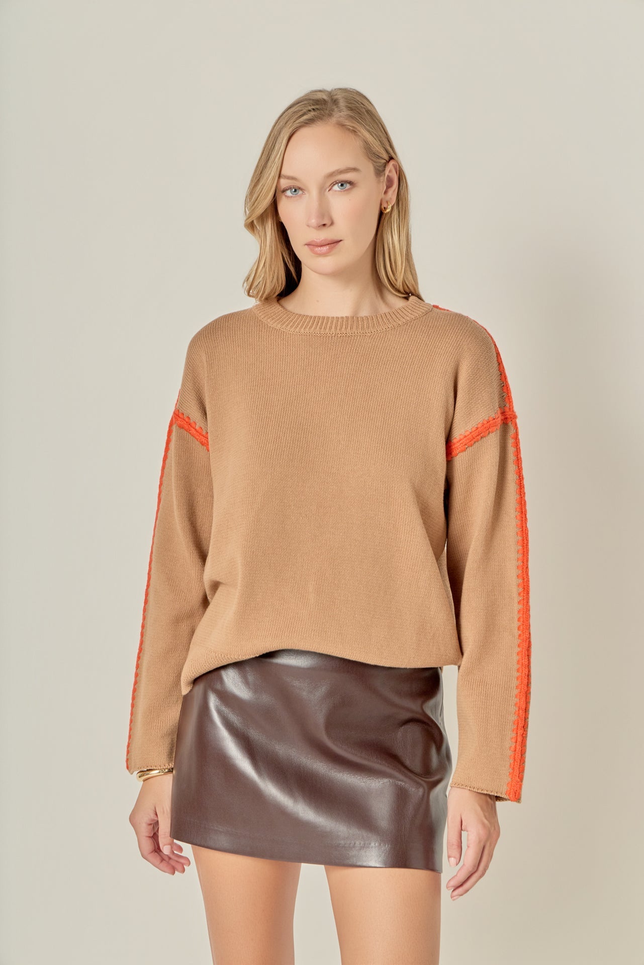 ENGLISH FACTORY - Stitch Detailed Crew Neck Knit - SWEATERS & KNITS available at Objectrare