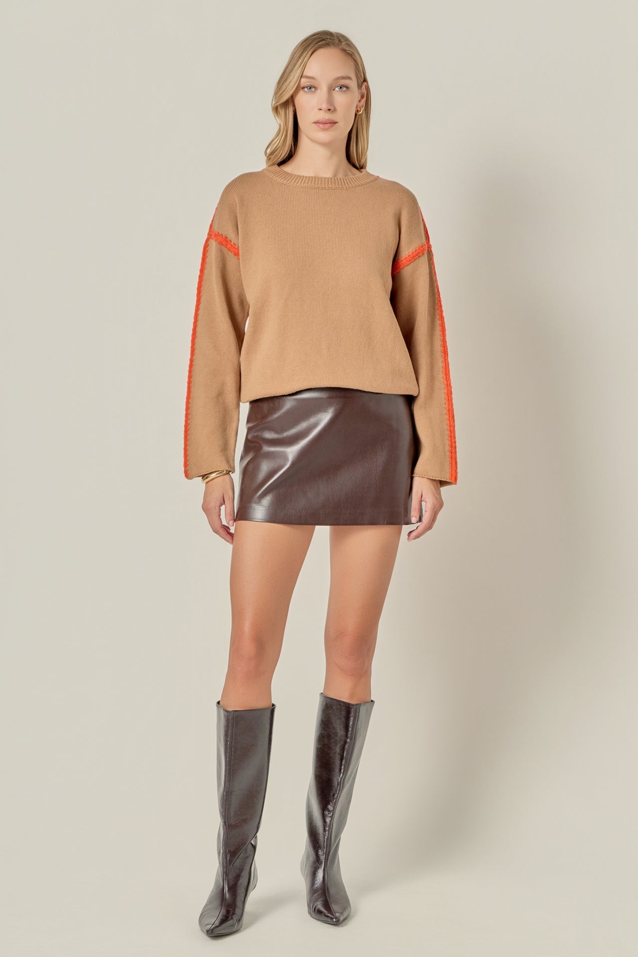 Stitch Detailed Crew Neck Knit