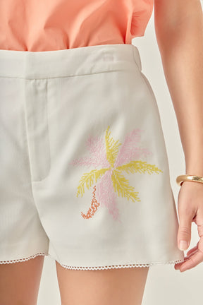 ENGLISH FACTORY - The Lila Tropical Embroidered Shorts - SHORTS available at Objectrare