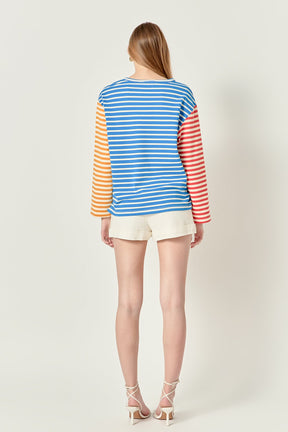 ENGLISH FACTORY - Striped Color Block Long Sleeve Tee - TOPS available at Objectrare