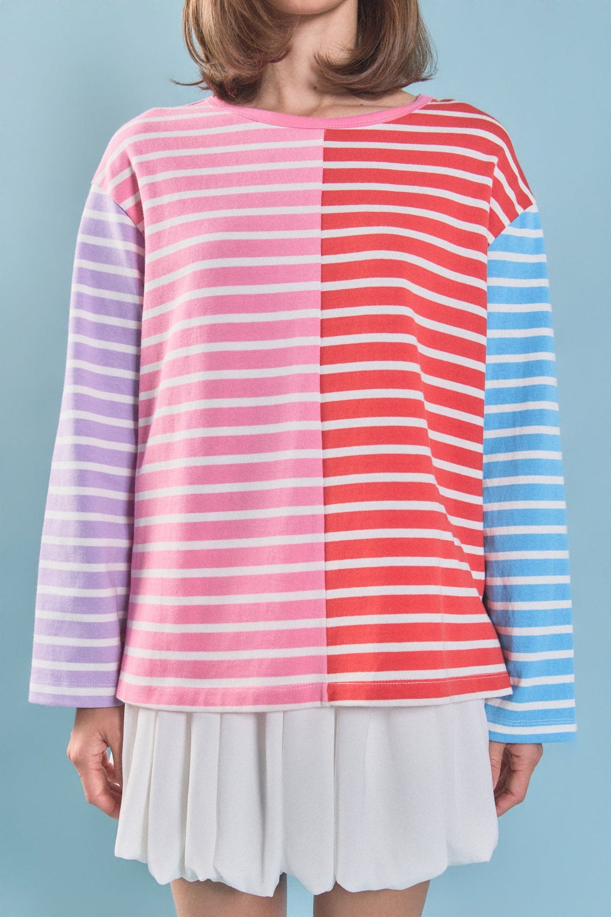 ENGLISH FACTORY - Striped Color Block Long Sleeve Tee - T-SHIRTS available at Objectrare