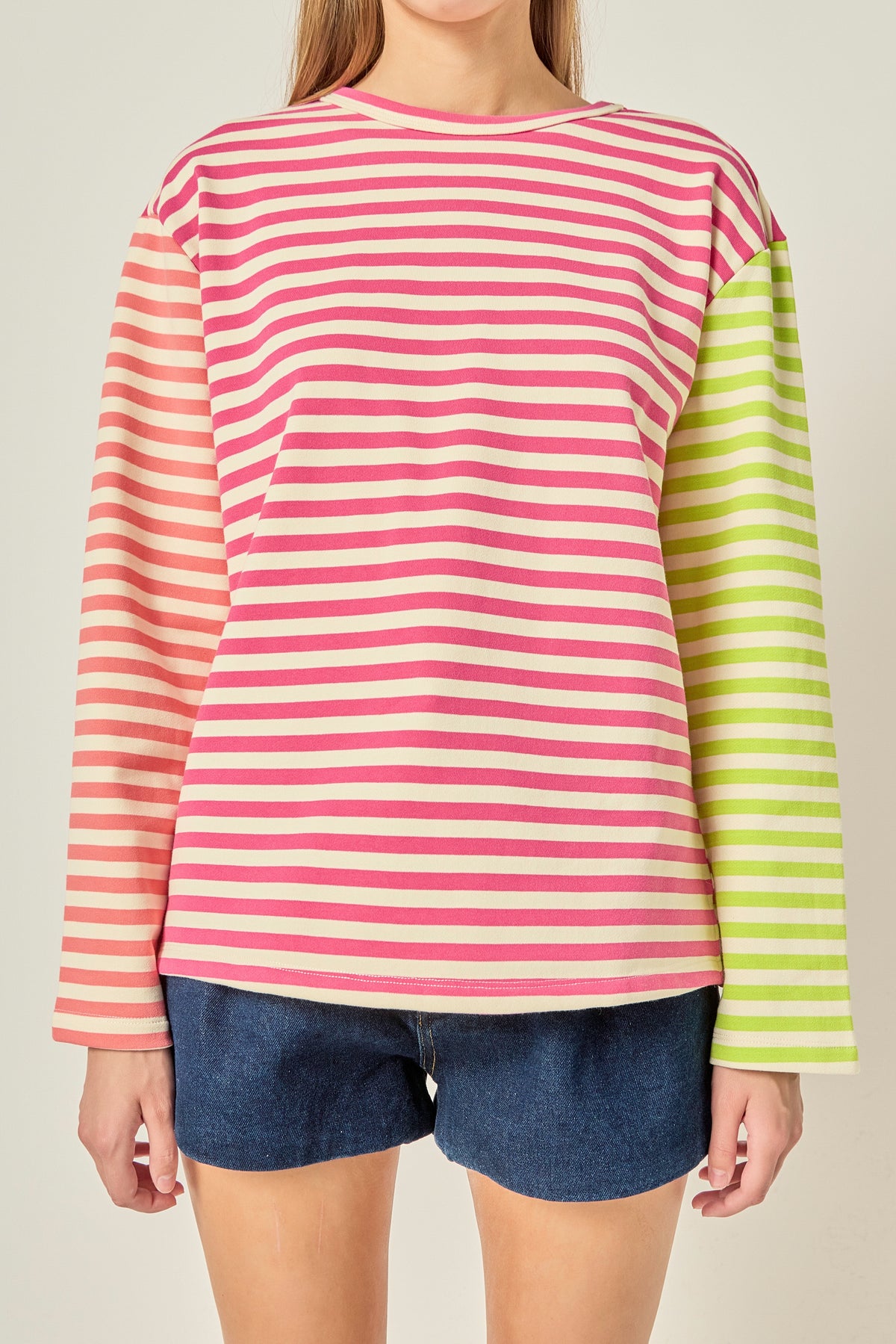ENGLISH FACTORY - Striped Color Block Long Sleeve Tee - T-SHIRTS available at Objectrare