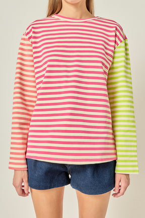 ENGLISH FACTORY - Striped Color Block Long Sleeve Tee - T-SHIRTS available at Objectrare