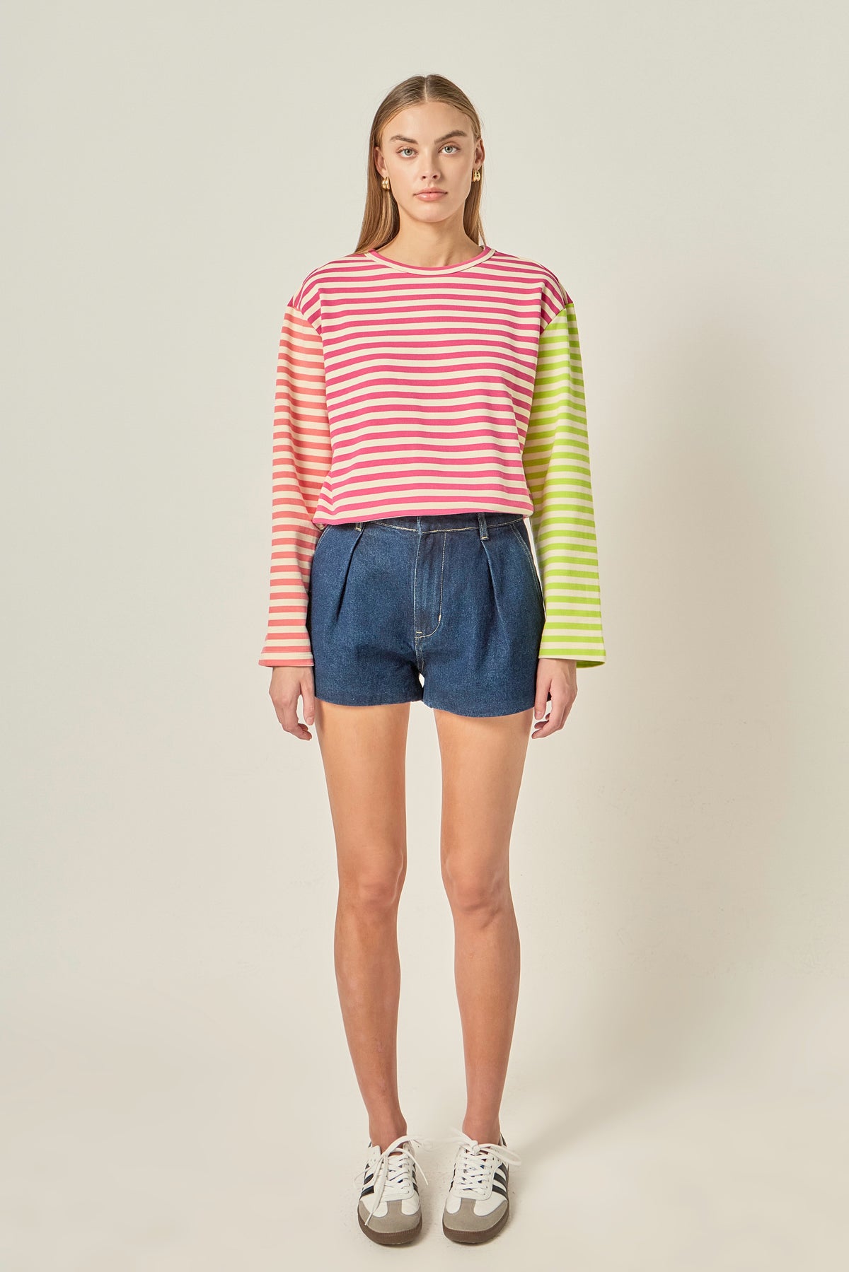 ENGLISH FACTORY - Striped Color Block Long Sleeve Tee - T-SHIRTS available at Objectrare