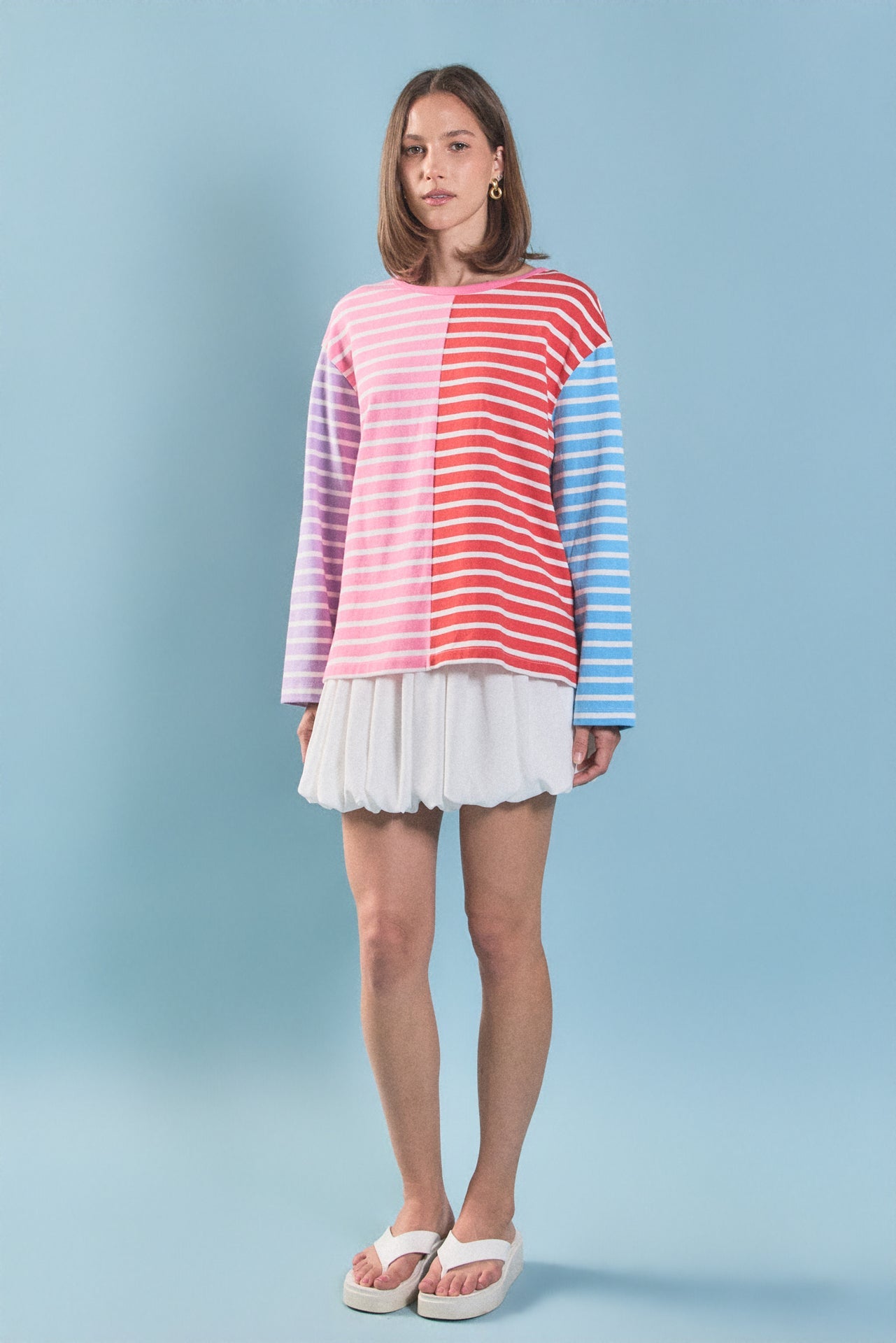 ENGLISH FACTORY - Striped Color Block Long Sleeve Tee - T-SHIRTS available at Objectrare
