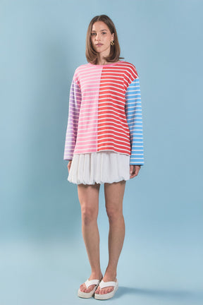 ENGLISH FACTORY - Striped Color Block Long Sleeve Tee - T-SHIRTS available at Objectrare