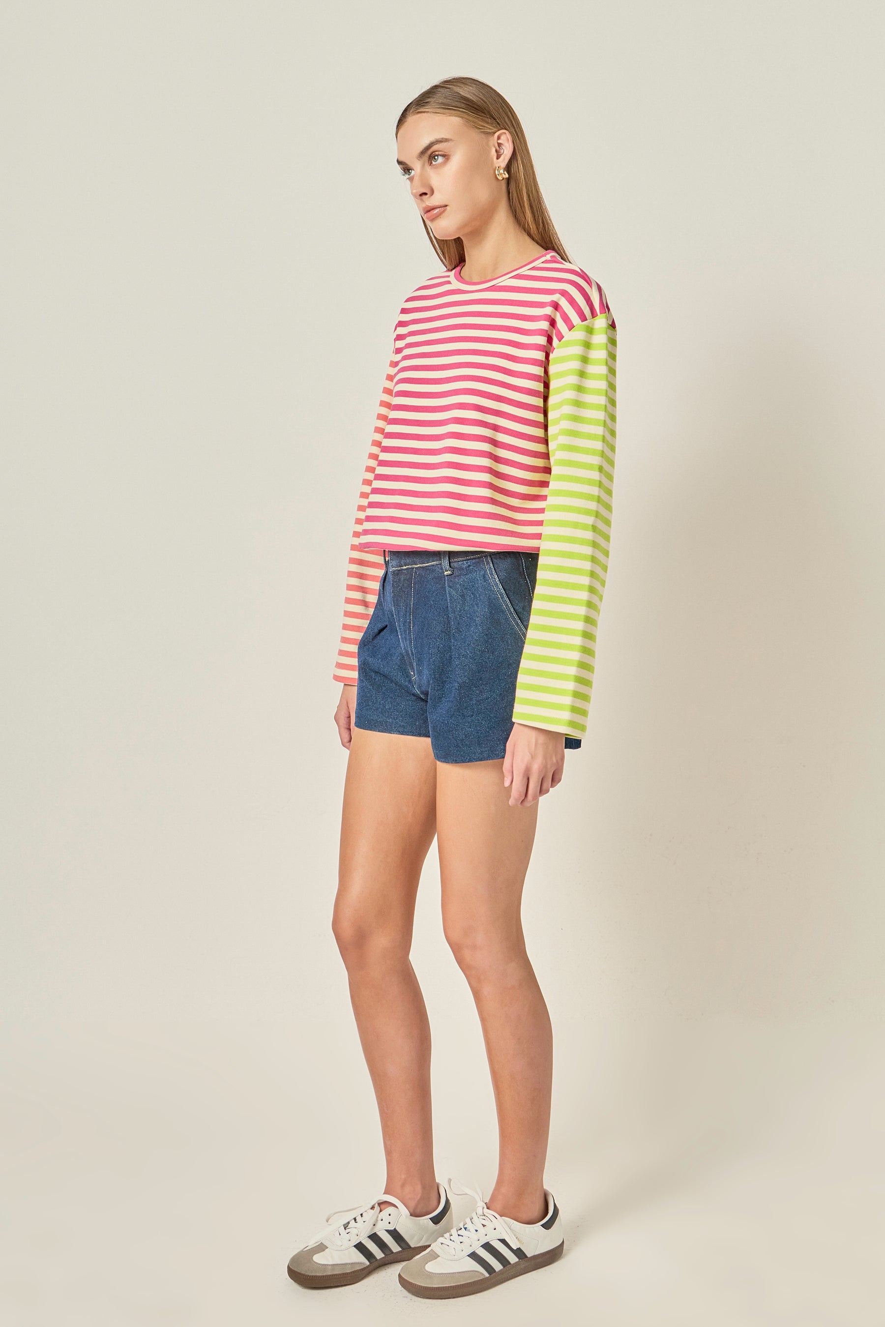 ENGLISH FACTORY - Striped Color Block Long Sleeve Tee - T-SHIRTS available at Objectrare