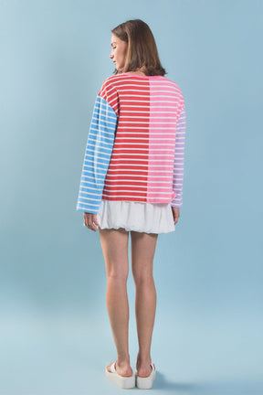 ENGLISH FACTORY - Striped Color Block Long Sleeve Tee - T-SHIRTS available at Objectrare