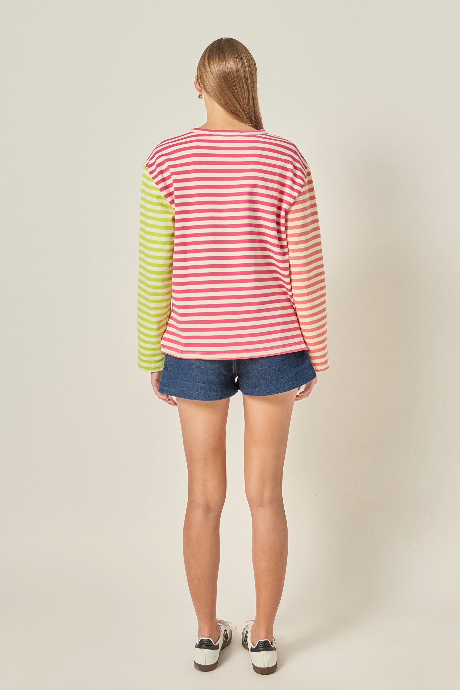 ENGLISH FACTORY - Striped Color Block Long Sleeve Tee - T-SHIRTS available at Objectrare