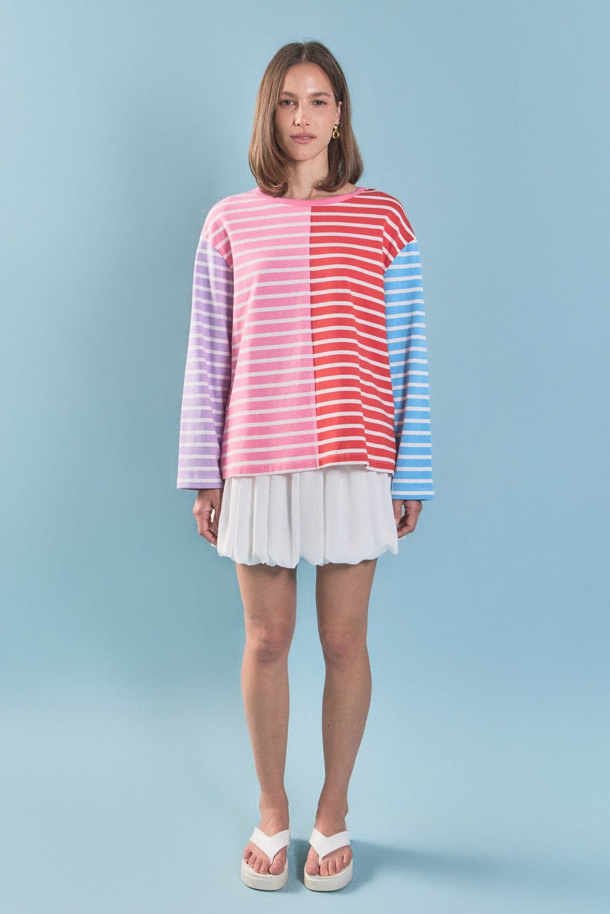 ENGLISH FACTORY - Striped Color Block Long Sleeve Tee - T-SHIRTS available at Objectrare