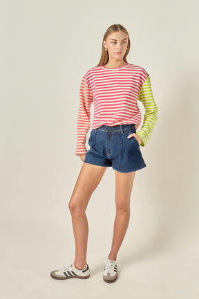 ENGLISH FACTORY - Striped Color Block Long Sleeve Tee - T-SHIRTS available at Objectrare