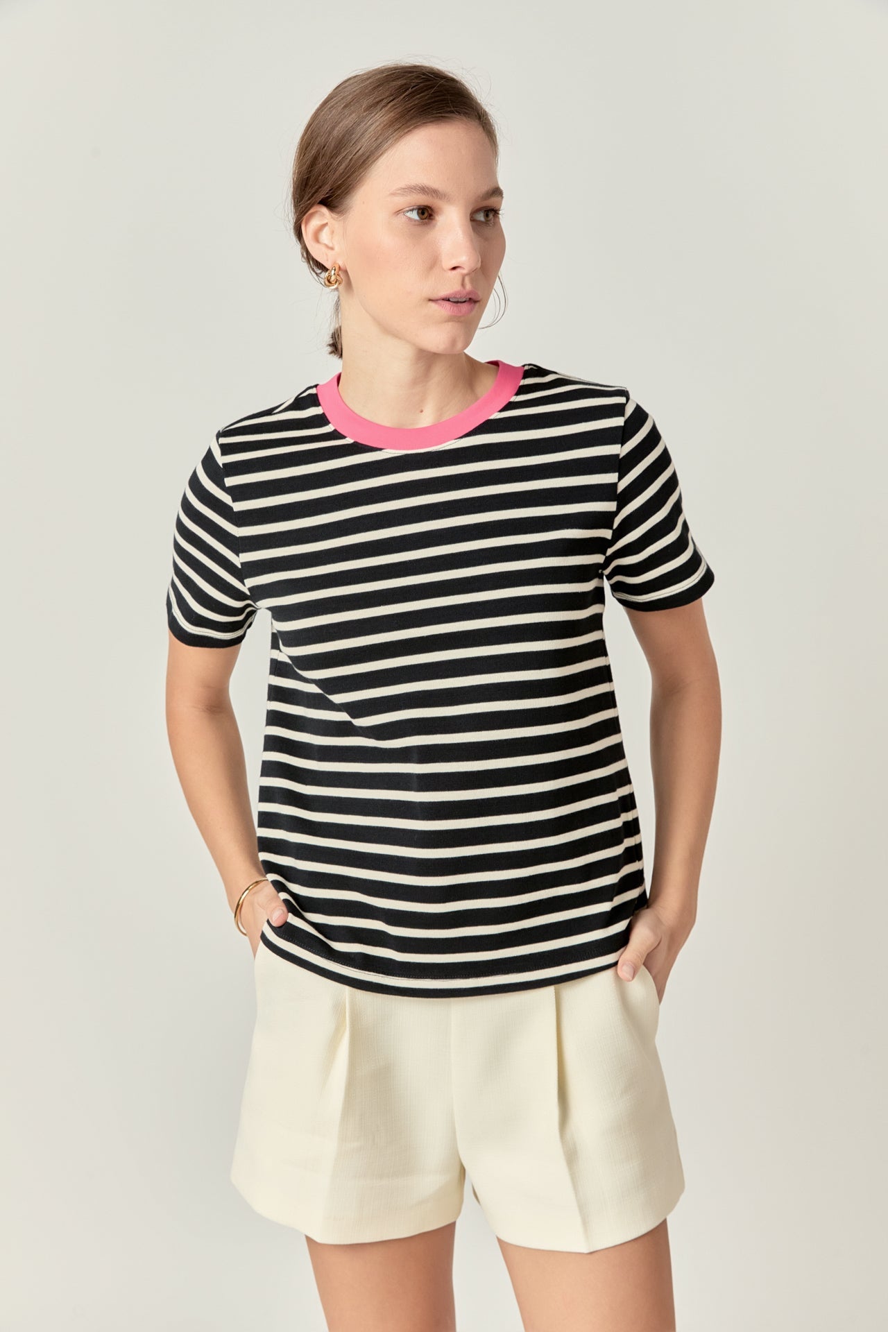 ENGLISH FACTORY - English Factory - Contrast Rib Stripe Short Sleeve T-shirt - T-SHIRTS available at Objectrare