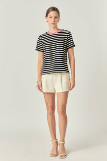 ENGLISH FACTORY - Contrast Rib Stripe Short Sleeve T-shirt - T-SHIRTS available at Objectrare