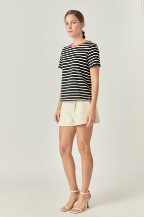ENGLISH FACTORY - Contrast Rib Stripe Short Sleeve T-shirt - T-SHIRTS available at Objectrare