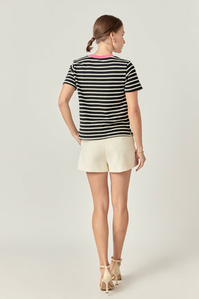 ENGLISH FACTORY - Contrast Rib Stripe Short Sleeve T-shirt - T-SHIRTS available at Objectrare