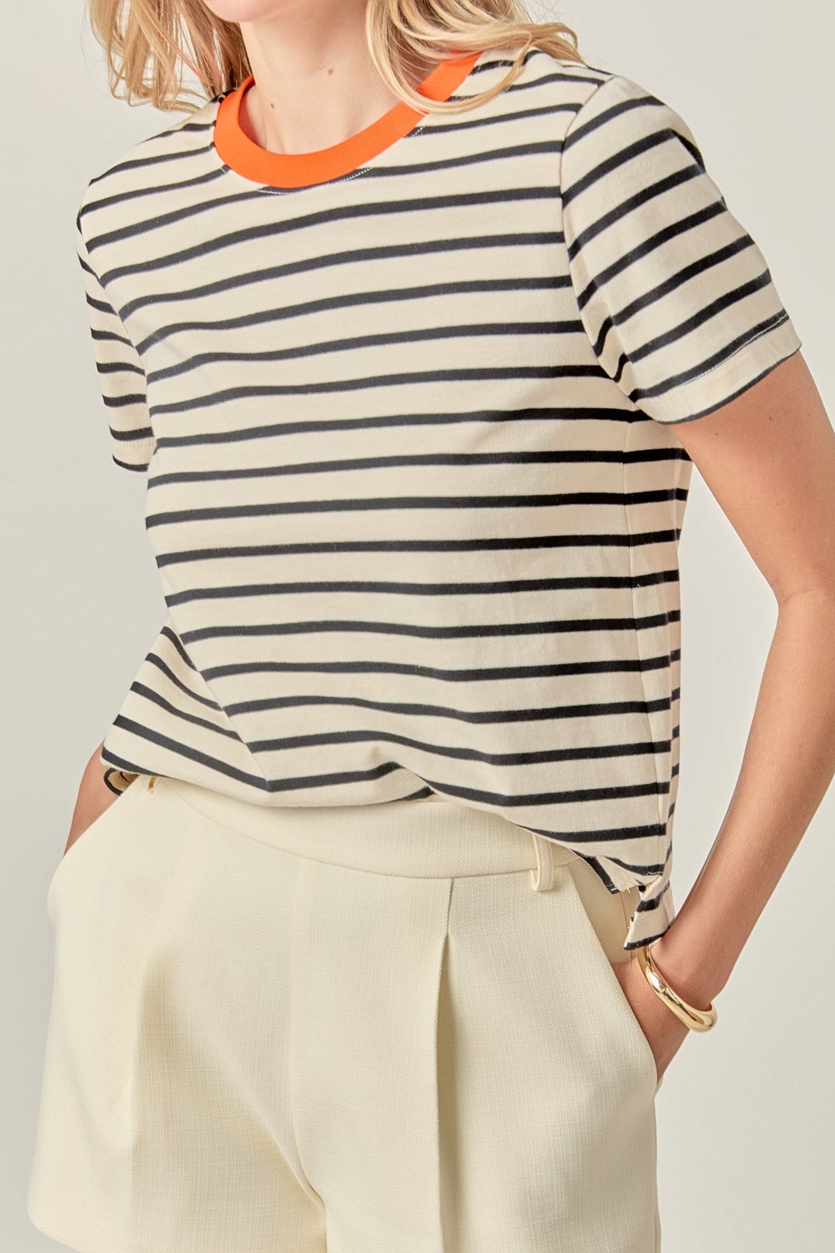 ENGLISH FACTORY - Contrast Rib Stripe Short Sleeve T-shirt - TOPS available at Objectrare