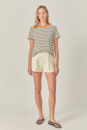 ENGLISH FACTORY - Contrast Rib Stripe Short Sleeve T-shirt - TOPS available at Objectrare