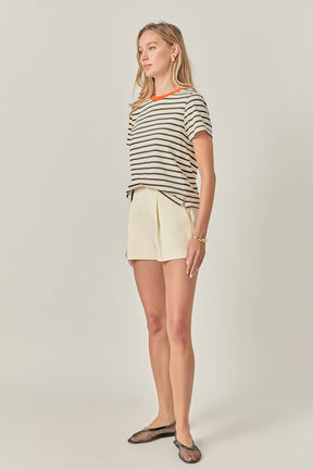 ENGLISH FACTORY - Contrast Rib Stripe Short Sleeve T-shirt - TOPS available at Objectrare