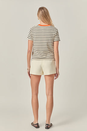 ENGLISH FACTORY - Contrast Rib Stripe Short Sleeve T-shirt - TOPS available at Objectrare