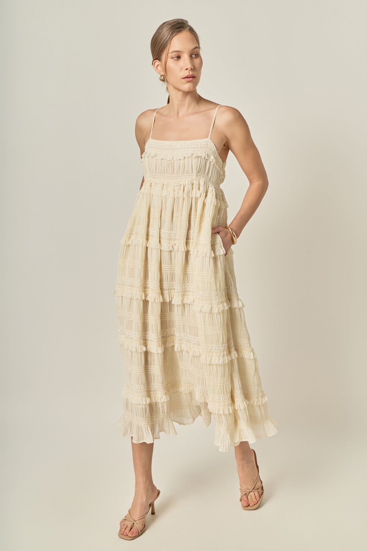 ENGLISH FACTORY - Smocked Sleeveless Midi Dress - DRESSES available at Objectrare