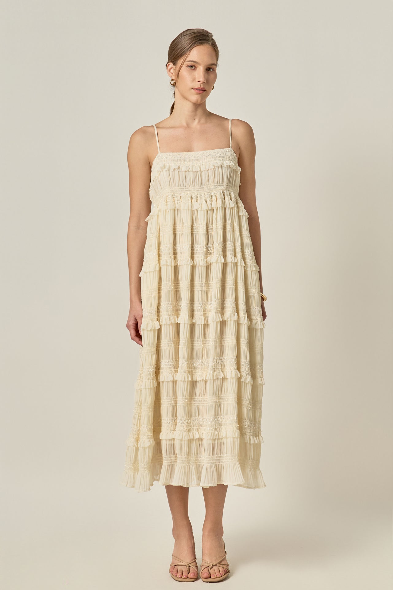 ENGLISH FACTORY - Smocked Sleeveless Midi Dress - DRESSES available at Objectrare