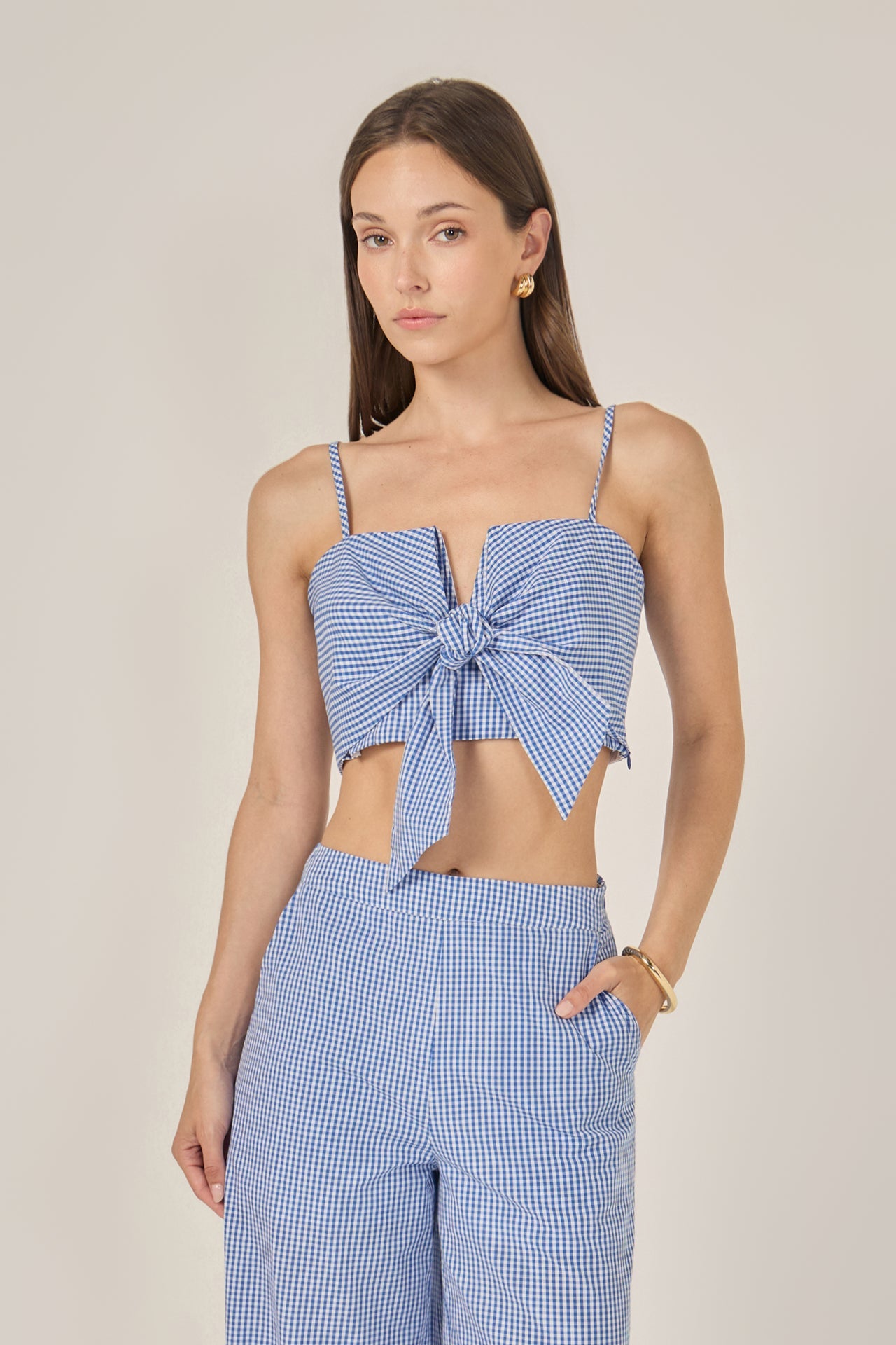 ENGLISH FACTORY - Gingham Twist Crop Top - TANK TOPS available at Objectrare